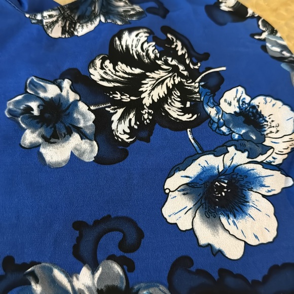 Caché Vintage Cobalt, Navy, Black & White Floral Top w/ Jeweled Straps - Picture 9 of 12